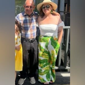 High-Waist Tropical Print Wide-Leg Pants - Green/White